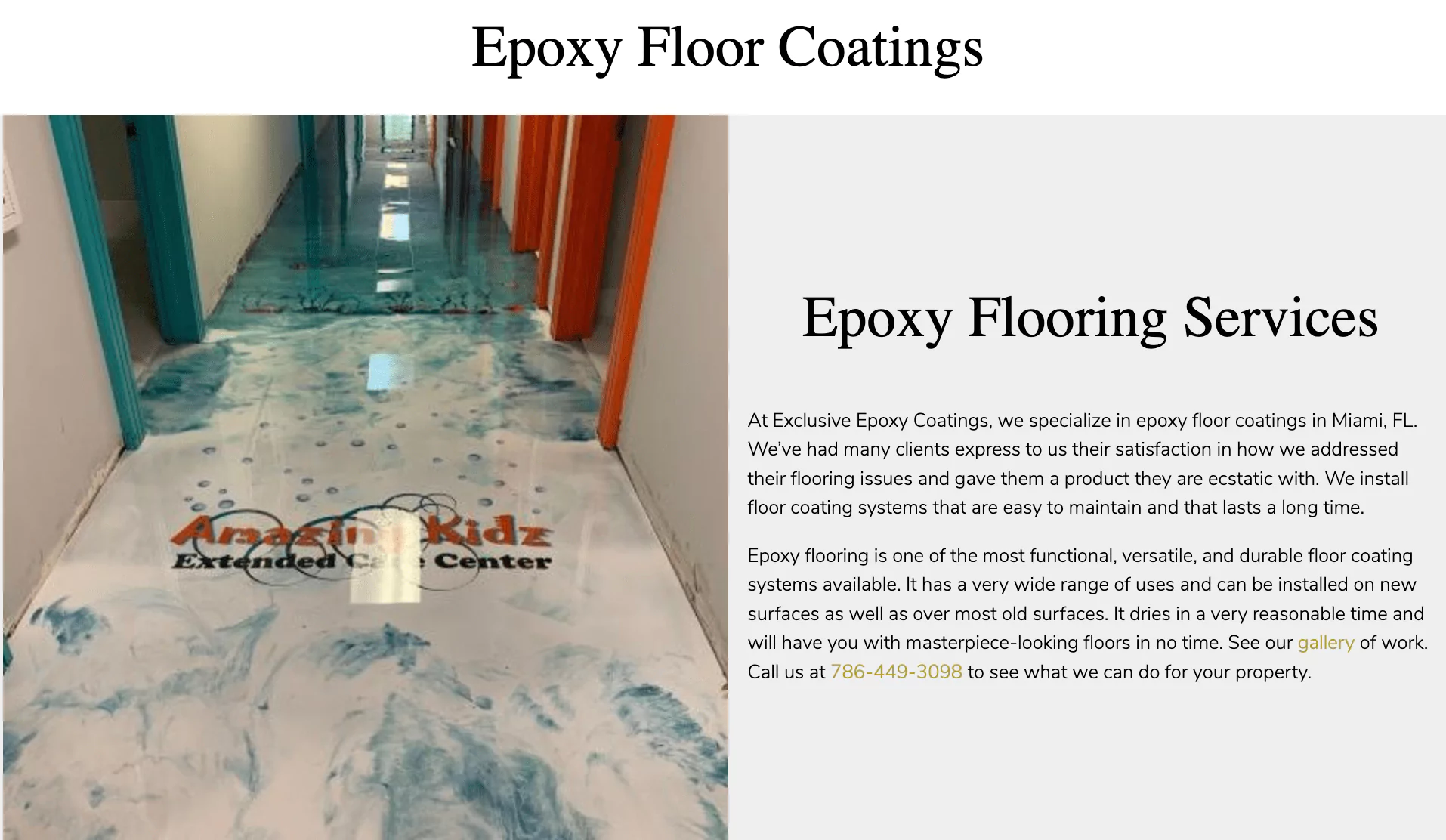 Screenshot of Web Content on Epoxy Flooring Business Website