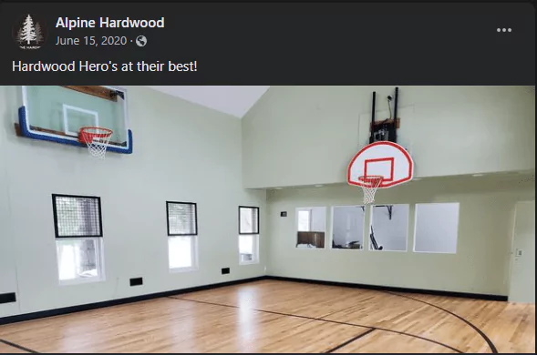 Screenshot of Facebook Post From Flooring Company Basketball Hardwood Job