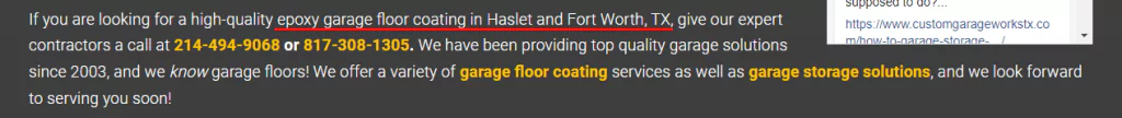 Screenshot of Epoxy Floor Coating Page Optimized for SEO