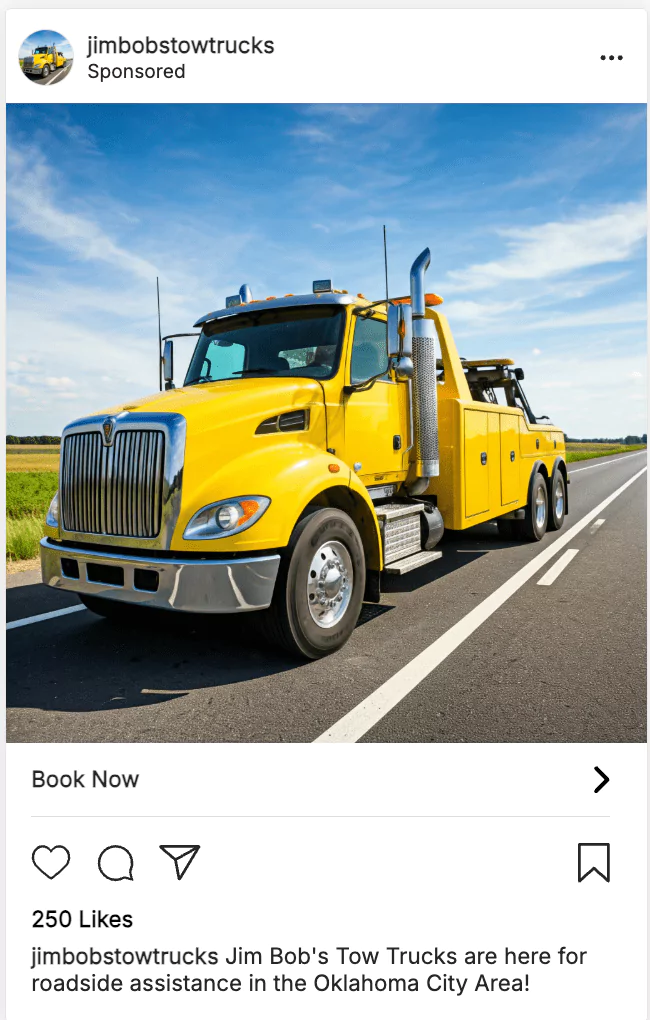 Tow Truck Instagram Ad Example